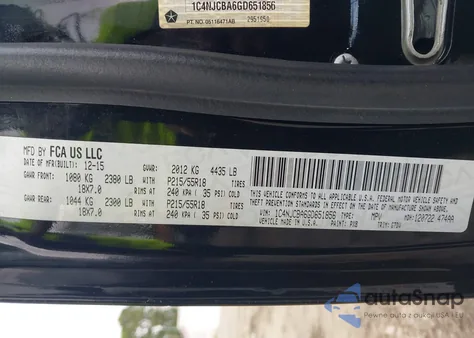 2016 Jeep Compass Sport Se from USA, damaged, VIN 1C4NJCBA6GD651856